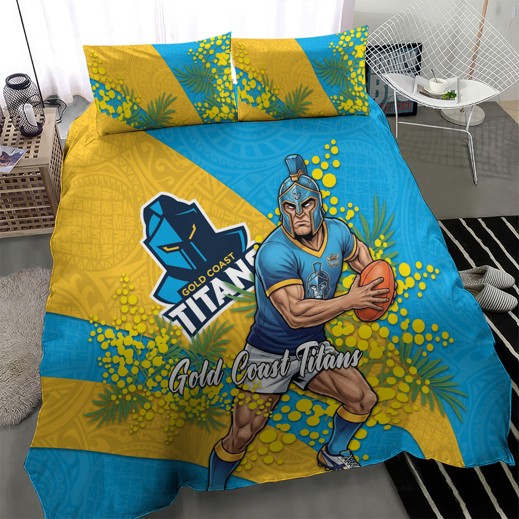 Gold Coast Titans Bedding Set Golden Wattle Floral Polynesian - Australian Flower - Rugby Mascot