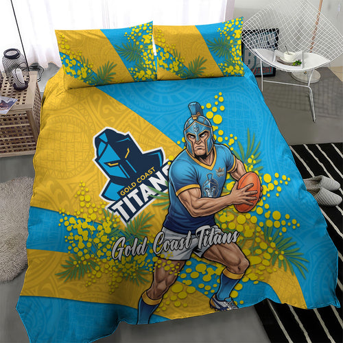 Gold Coast Titans Bedding Set Golden Wattle Floral Polynesian - Australian Flower - Rugby Mascot