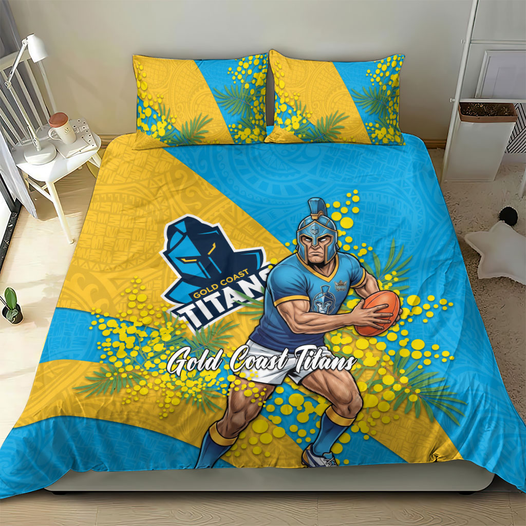 Gold Coast Titans Bedding Set Golden Wattle Floral Polynesian - Australian Flower - Rugby Mascot