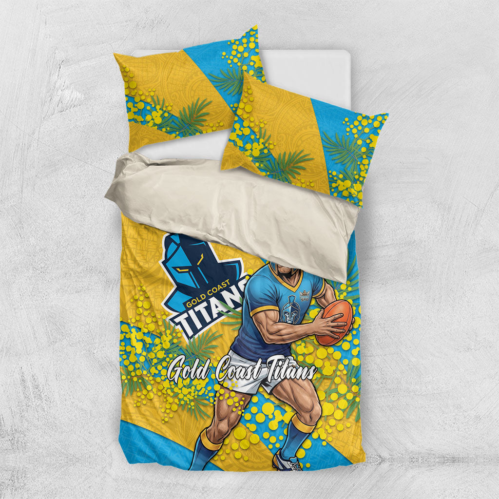 Gold Coast Titans Bedding Set Golden Wattle Floral Polynesian - Australian Flower - Rugby Mascot