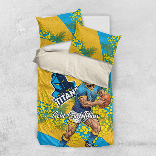Gold Coast Titans Bedding Set Golden Wattle Floral Polynesian - Australian Flower - Rugby Mascot