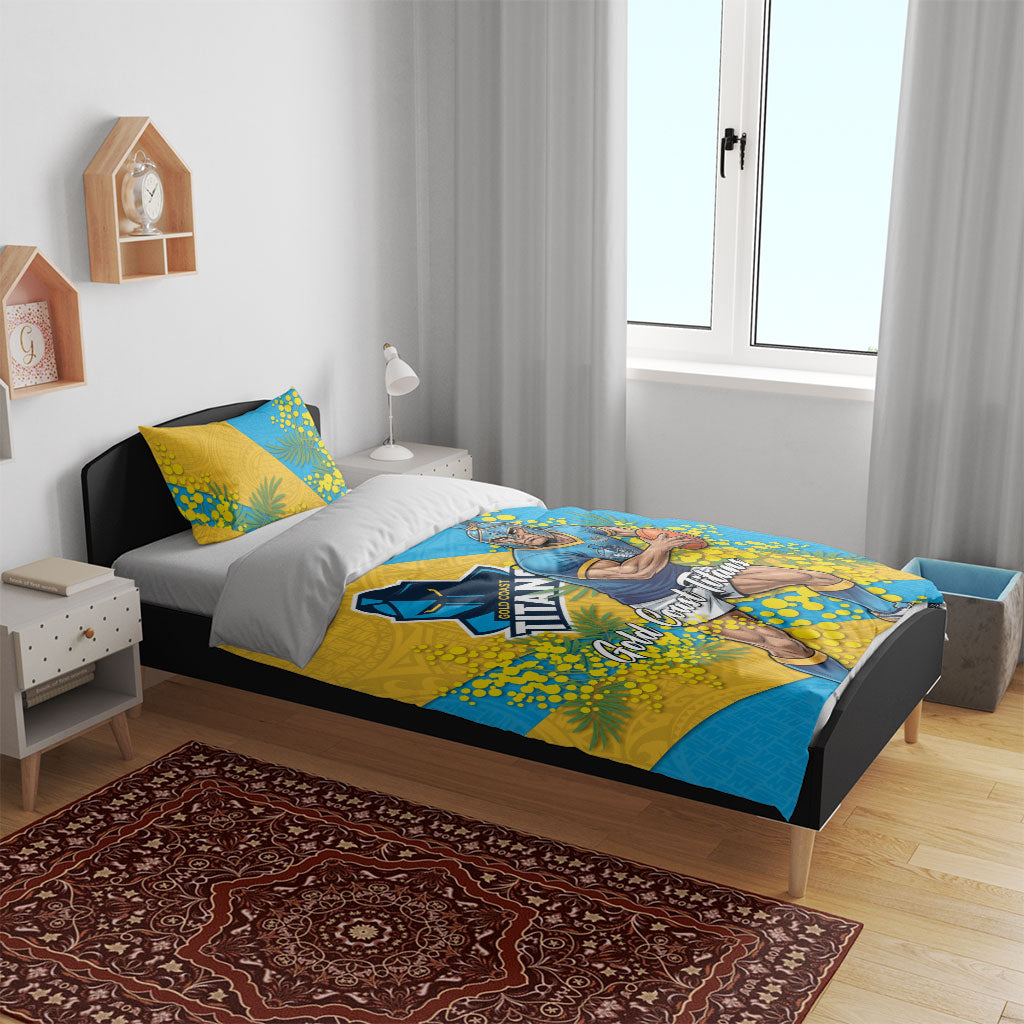 Gold Coast Titans Bedding Set Golden Wattle Floral Polynesian - Australian Flower - Rugby Mascot
