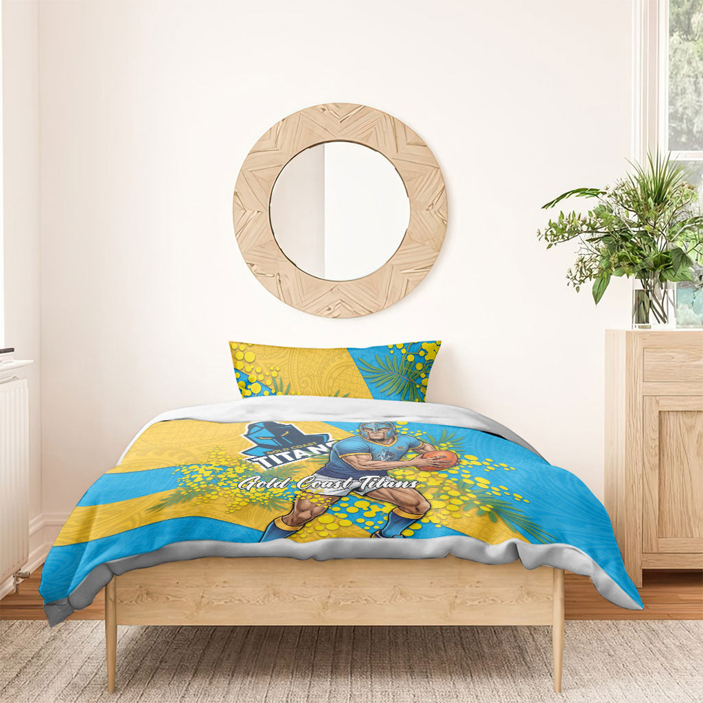 Gold Coast Titans Bedding Set Golden Wattle Floral Polynesian - Australian Flower - Rugby Mascot