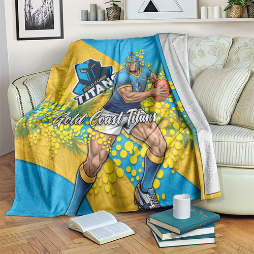 Gold Coast Titans Blanket Golden Wattle Floral Polynesian - Australian Flower - Rugby Mascot
