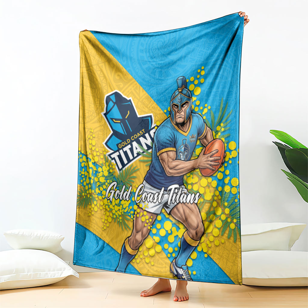 Gold Coast Titans Blanket Golden Wattle Floral Polynesian - Australian Flower - Rugby Mascot