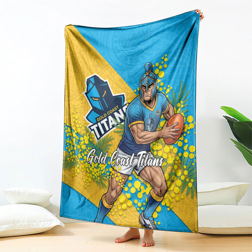 Gold Coast Titans Blanket Golden Wattle Floral Polynesian - Australian Flower - Rugby Mascot