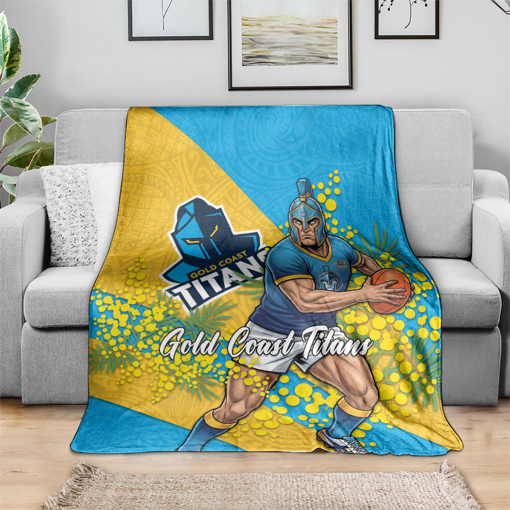 Gold Coast Titans Blanket Golden Wattle Floral Polynesian - Australian Flower - Rugby Mascot