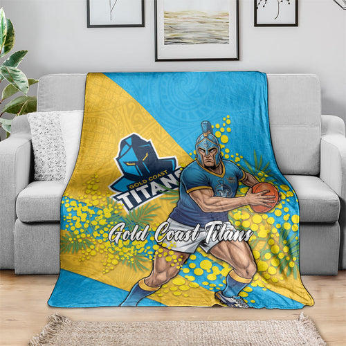 Gold Coast Titans Blanket Golden Wattle Floral Polynesian - Australian Flower - Rugby Mascot
