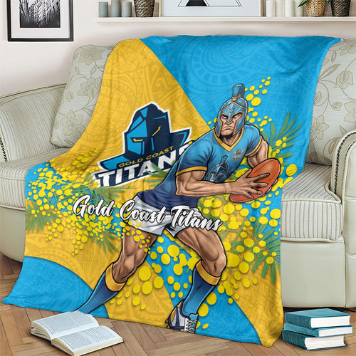 Gold Coast Titans Blanket Golden Wattle Floral Polynesian - Australian Flower - Rugby Mascot