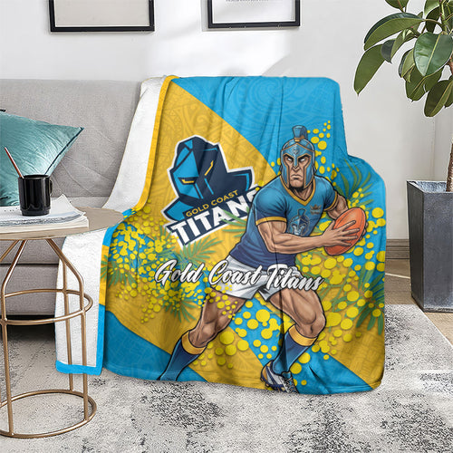 Gold Coast Titans Blanket Golden Wattle Floral Polynesian - Australian Flower - Rugby Mascot
