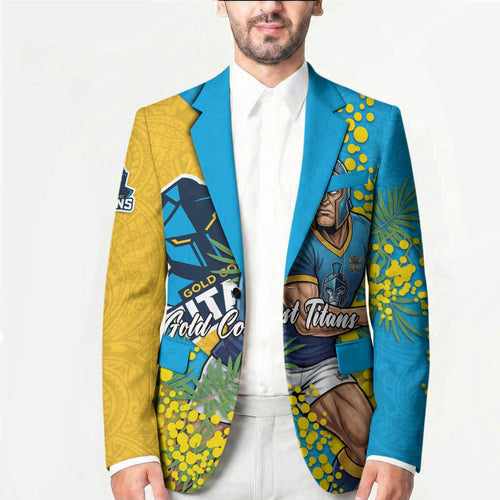 Gold Coast Titans Blazer Golden Wattle Floral Polynesian - Australian Flower - Rugby Mascot