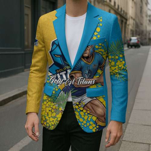 Gold Coast Titans Blazer Golden Wattle Floral Polynesian - Australian Flower - Rugby Mascot