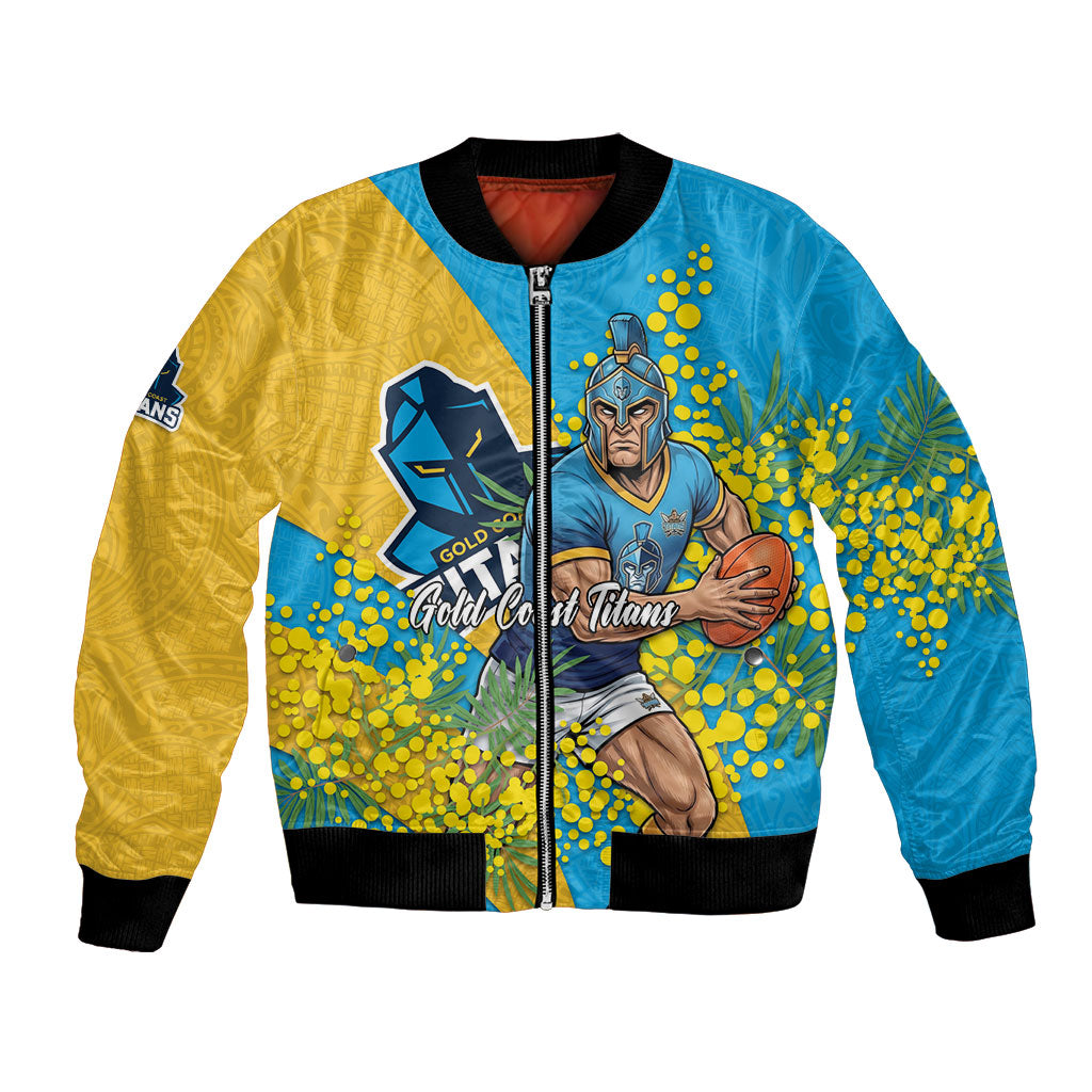 Gold Coast Titans Bomber Jacket Golden Wattle Floral Polynesian - Australian Flower - Rugby Mascot