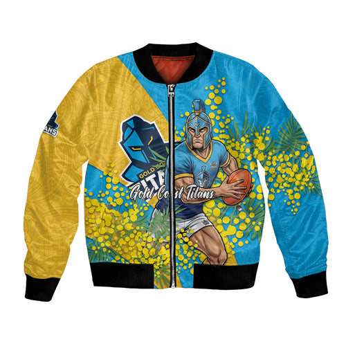 Gold Coast Titans Bomber Jacket Golden Wattle Floral Polynesian - Australian Flower - Rugby Mascot