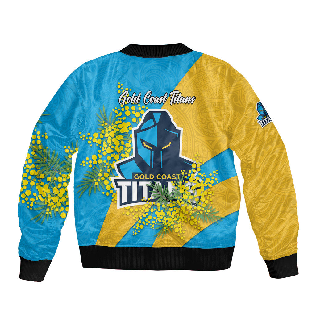 Gold Coast Titans Bomber Jacket Golden Wattle Floral Polynesian - Australian Flower - Rugby Mascot