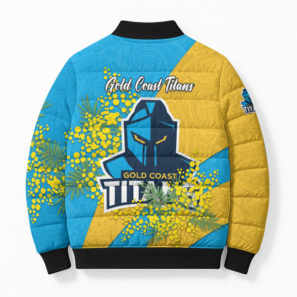 Gold Coast Titans Bomber Puffer Jacket Golden Wattle Floral Polynesian - Australian Flower - Rugby Mascot