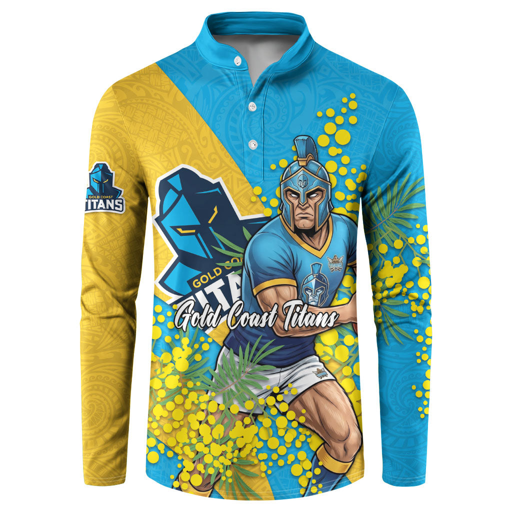 Gold Coast Titans Button Sweatshirt Golden Wattle Floral Polynesian - Australian Flower - Rugby Mascot