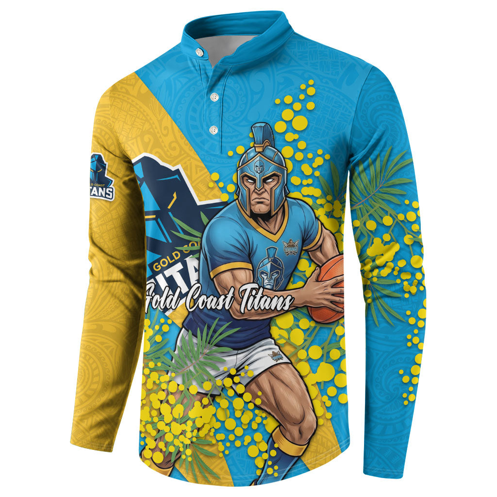 Gold Coast Titans Button Sweatshirt Golden Wattle Floral Polynesian - Australian Flower - Rugby Mascot