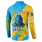 Gold Coast Titans Button Sweatshirt Golden Wattle Floral Polynesian - Australian Flower - Rugby Mascot