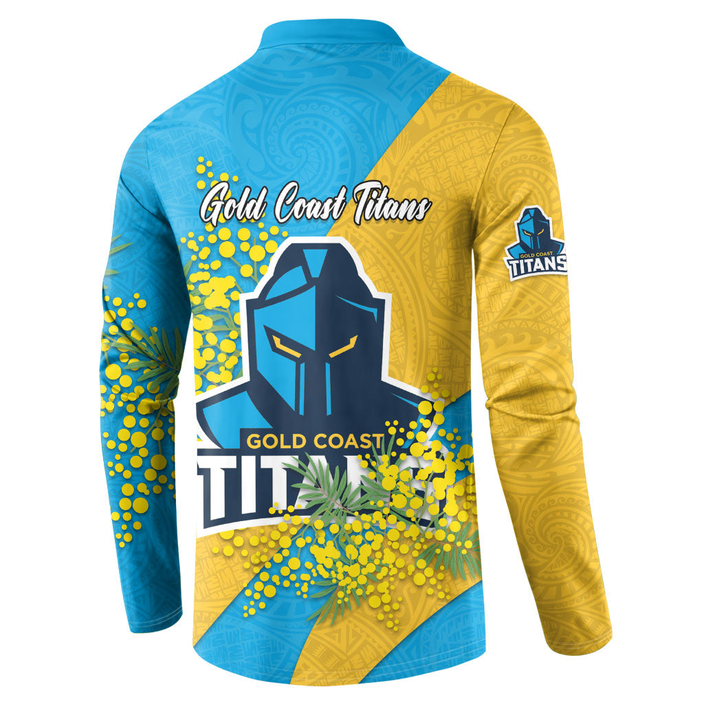 Gold Coast Titans Button Sweatshirt Golden Wattle Floral Polynesian - Australian Flower - Rugby Mascot