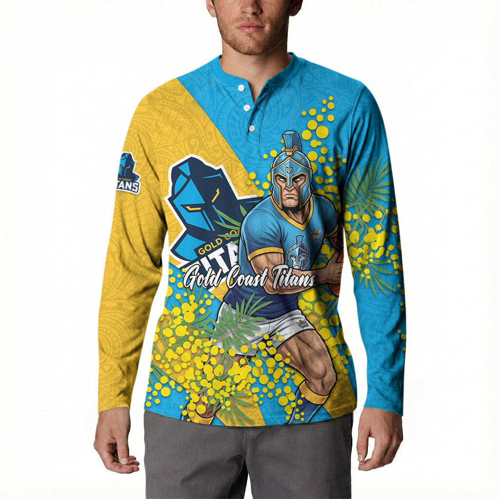 Gold Coast Titans Button Sweatshirt Golden Wattle Floral Polynesian - Australian Flower - Rugby Mascot