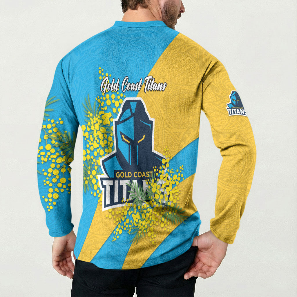 Gold Coast Titans Button Sweatshirt Golden Wattle Floral Polynesian - Australian Flower - Rugby Mascot