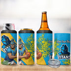 Gold Coast Titans 4 in 1 Can Cooler Tumbler Golden Wattle Floral Polynesian - Australian Flower - Rugby Mascot