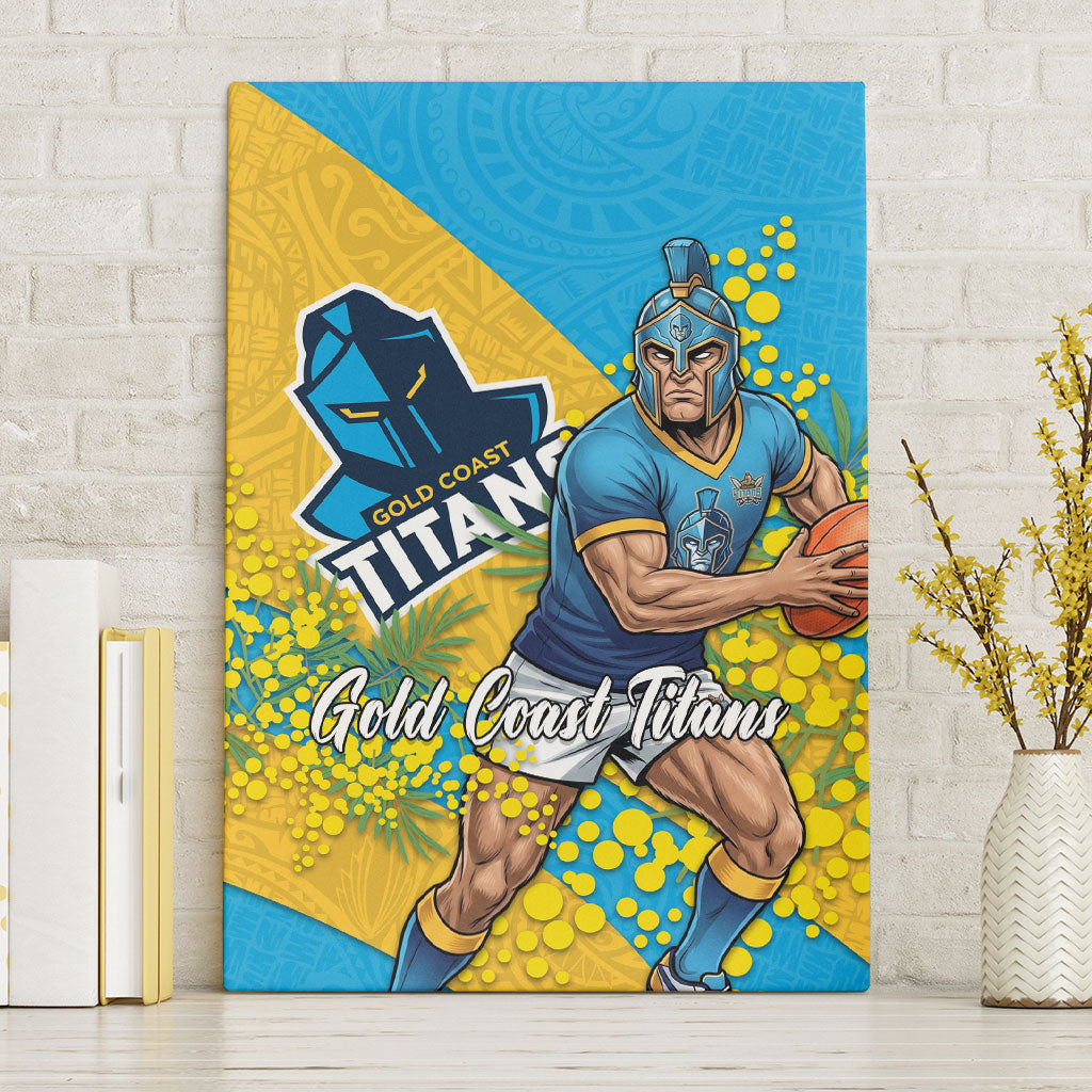 Gold Coast Titans Canvas Wall Art Golden Wattle Floral Polynesian - Australian Flower - Rugby Mascot