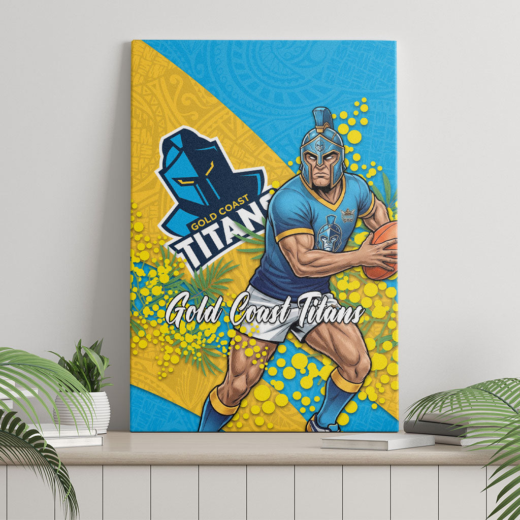 Gold Coast Titans Canvas Wall Art Golden Wattle Floral Polynesian - Australian Flower - Rugby Mascot