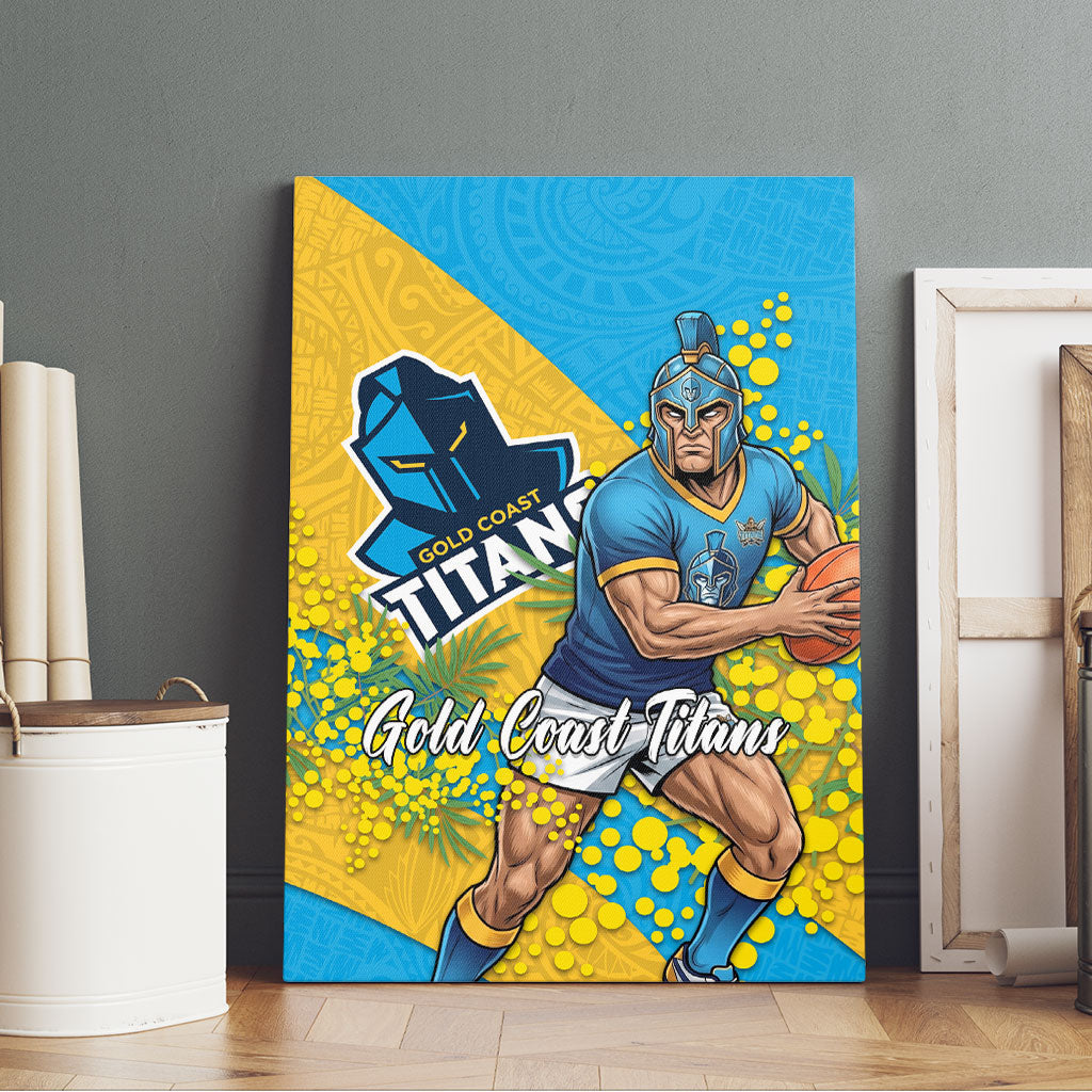 Gold Coast Titans Canvas Wall Art Golden Wattle Floral Polynesian - Australian Flower - Rugby Mascot