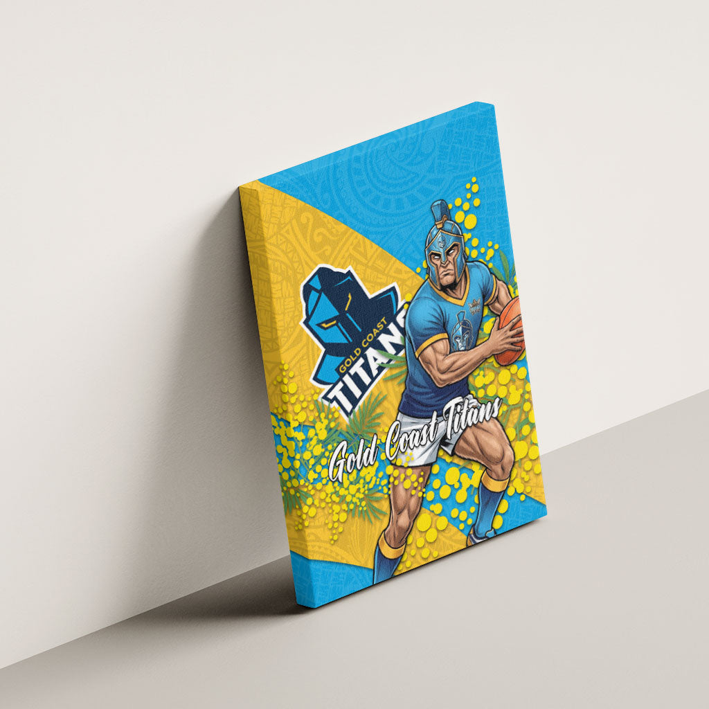 Gold Coast Titans Canvas Wall Art Golden Wattle Floral Polynesian - Australian Flower - Rugby Mascot