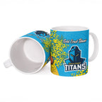 Gold Coast Titans Ceramic Mug Golden Wattle Floral Polynesian - Australian Flower - Rugby Mascot