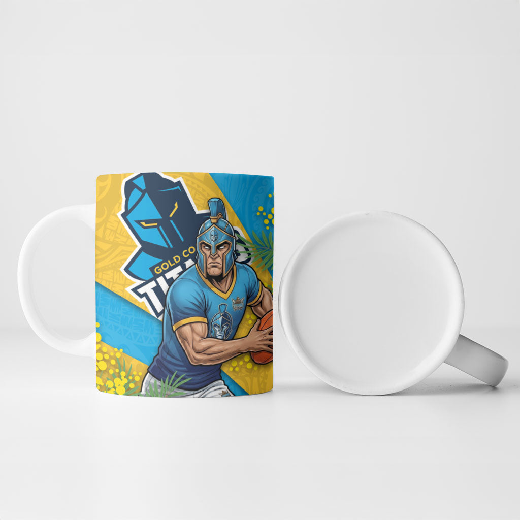 Gold Coast Titans Ceramic Mug Golden Wattle Floral Polynesian - Australian Flower - Rugby Mascot