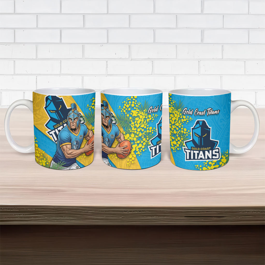 Gold Coast Titans Ceramic Mug Golden Wattle Floral Polynesian - Australian Flower - Rugby Mascot