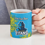 Gold Coast Titans Ceramic Mug Golden Wattle Floral Polynesian - Australian Flower - Rugby Mascot