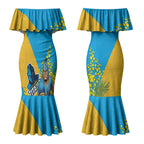 Gold Coast Titans Couples Matching Mermaid Dress and Hawaiian Shirt Golden Wattle Floral Polynesian - Australian Flower - Rugby Mascot