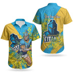 Gold Coast Titans Couples Matching Puletasi and Hawaiian Shirt Golden Wattle Floral Polynesian - Australian Flower - Rugby Mascot