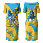 Gold Coast Titans Couples Matching Puletasi and Hawaiian Shirt Golden Wattle Floral Polynesian - Australian Flower - Rugby Mascot