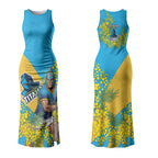 Gold Coast Titans Couples Matching Tank Maxi Dress and Long Sleeve Button Shirt Golden Wattle Floral Polynesian - Australian Flower - Rugby Mascot