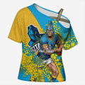 Gold Coast Titans Cross Shoulder Shirt Golden Wattle Floral Polynesian - Australian Flower - Rugby Mascot