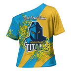 Gold Coast Titans Cross Shoulder Shirt Golden Wattle Floral Polynesian - Australian Flower - Rugby Mascot