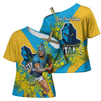 Gold Coast Titans Cross Shoulder Shirt Golden Wattle Floral Polynesian - Australian Flower - Rugby Mascot
