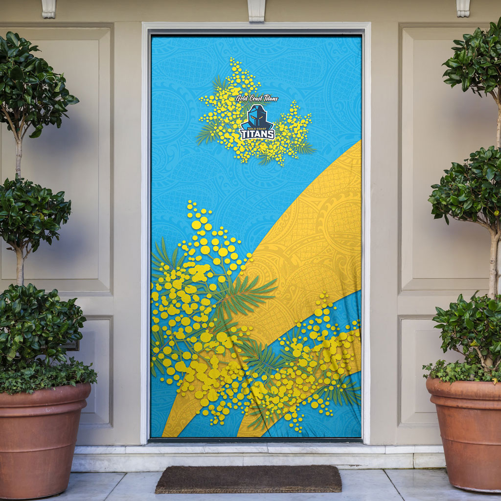 Gold Coast Titans Door Cover Golden Wattle Floral Polynesian - Australian Flower - Rugby Mascot