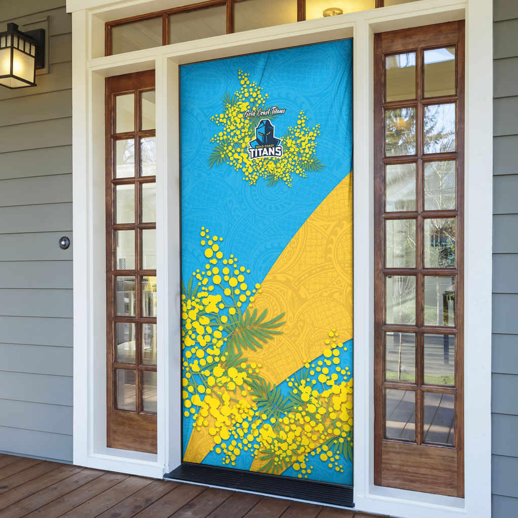 Gold Coast Titans Door Cover Golden Wattle Floral Polynesian - Australian Flower - Rugby Mascot