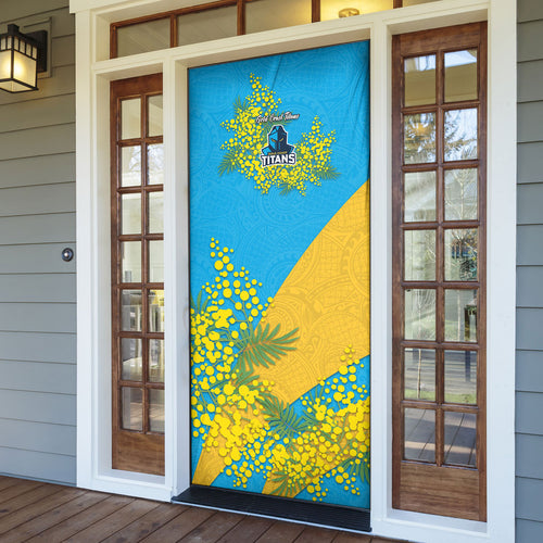 Gold Coast Titans Door Cover Golden Wattle Floral Polynesian - Australian Flower - Rugby Mascot