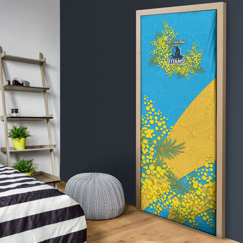 Gold Coast Titans Door Cover Golden Wattle Floral Polynesian - Australian Flower - Rugby Mascot