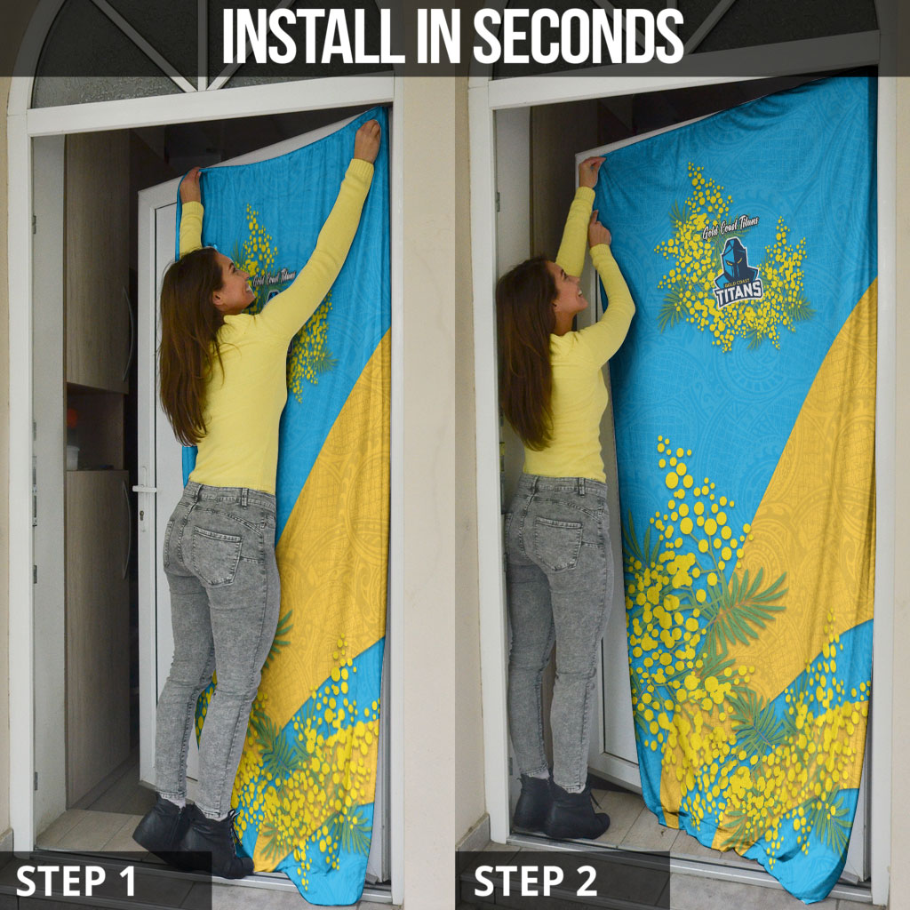 Gold Coast Titans Door Cover Golden Wattle Floral Polynesian - Australian Flower - Rugby Mascot