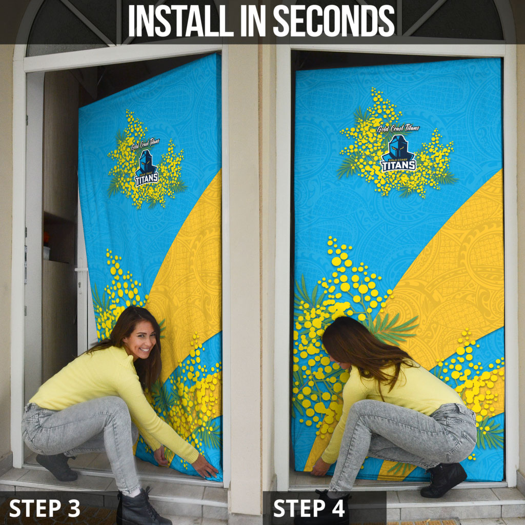 Gold Coast Titans Door Cover Golden Wattle Floral Polynesian - Australian Flower - Rugby Mascot