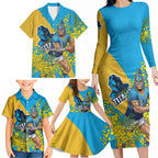 Gold Coast Titans Family Matching Long Sleeve Bodycon Dress and Hawaiian Shirt Golden Wattle Floral Polynesian - Australian Flower - Rugby Mascot