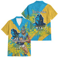 Gold Coast Titans Family Matching Mermaid Dress and Hawaiian Shirt Golden Wattle Floral Polynesian - Australian Flower - Rugby Mascot
